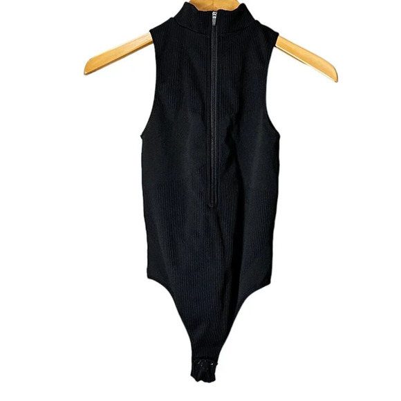 GARAGE Body Ribbed Quarter Zip Mock Neck Body Suit Bodysuit XS - Picture 1 of 11